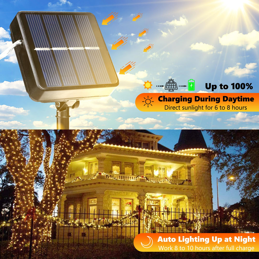 Solar Fairy Lights, 2-Pack Total 80FT 240LED Solar String Lights Outdoor Waterproof 8 Lighting Modes for Patio Fence Party Garden Yard Home Holiday Tree Outdoor Decoration (Warm White)
