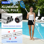 Swimming Pool Cleaning Kit Including 12.5 in Pool Brush Head,Ultra Fine Mesh Pool Leaf Skimmer Net with Maximum Length 76.5 in Aluminum Pole for Remove Debris and Dirt