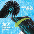 Swimming Pool Brush Head with Round Ends,17.5" Heavy Duty Aluminum Back Head for Cleans Walls, Tiles & Floors, 7 Rows Premium Nylon Bristles with EZ Clips (Blue Black)