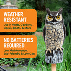 Dalen Large Fake Owl Decoy to Scare Birds Away - 16 in Hand-Painted Great Horned Owl Garden Scarecrow for Natural Pest Control - Fixed Head Design - Secure Upright by Filling with Sand/Gravel Only