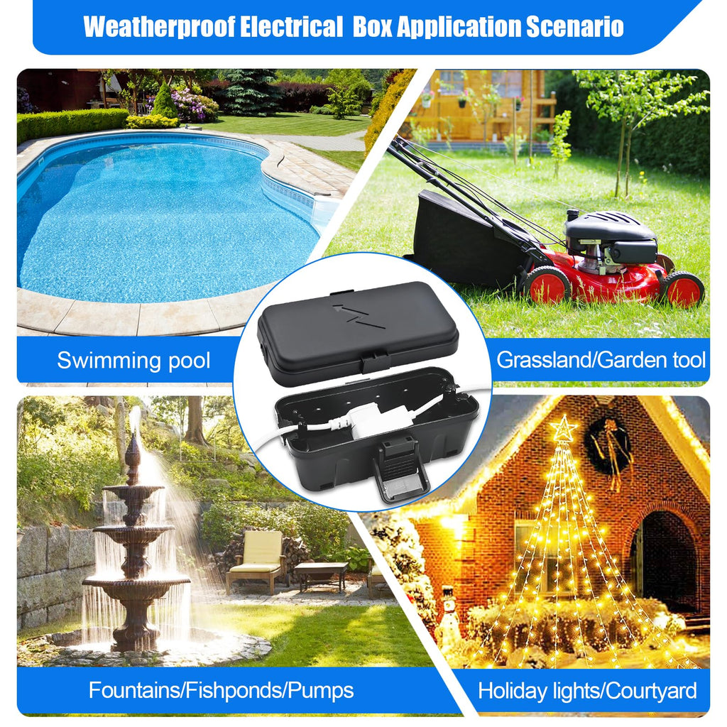 Hrensaw Small Weatherproof Electrical Connection Box(Inner 5.5 x 3 x 2.2inch),Outdoor Electrical Box,Waterproof Extension Cord Covers for Plug, Extension Cables, Holiday Lights,Black