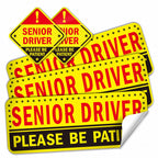 5-Pack Senior Driver Stickers (Non-Magnetic) – Promotes Road Safety for Elderly Drivers, Reusable, Reflective, Paint-Safe Decals for Car Bumper and Windows