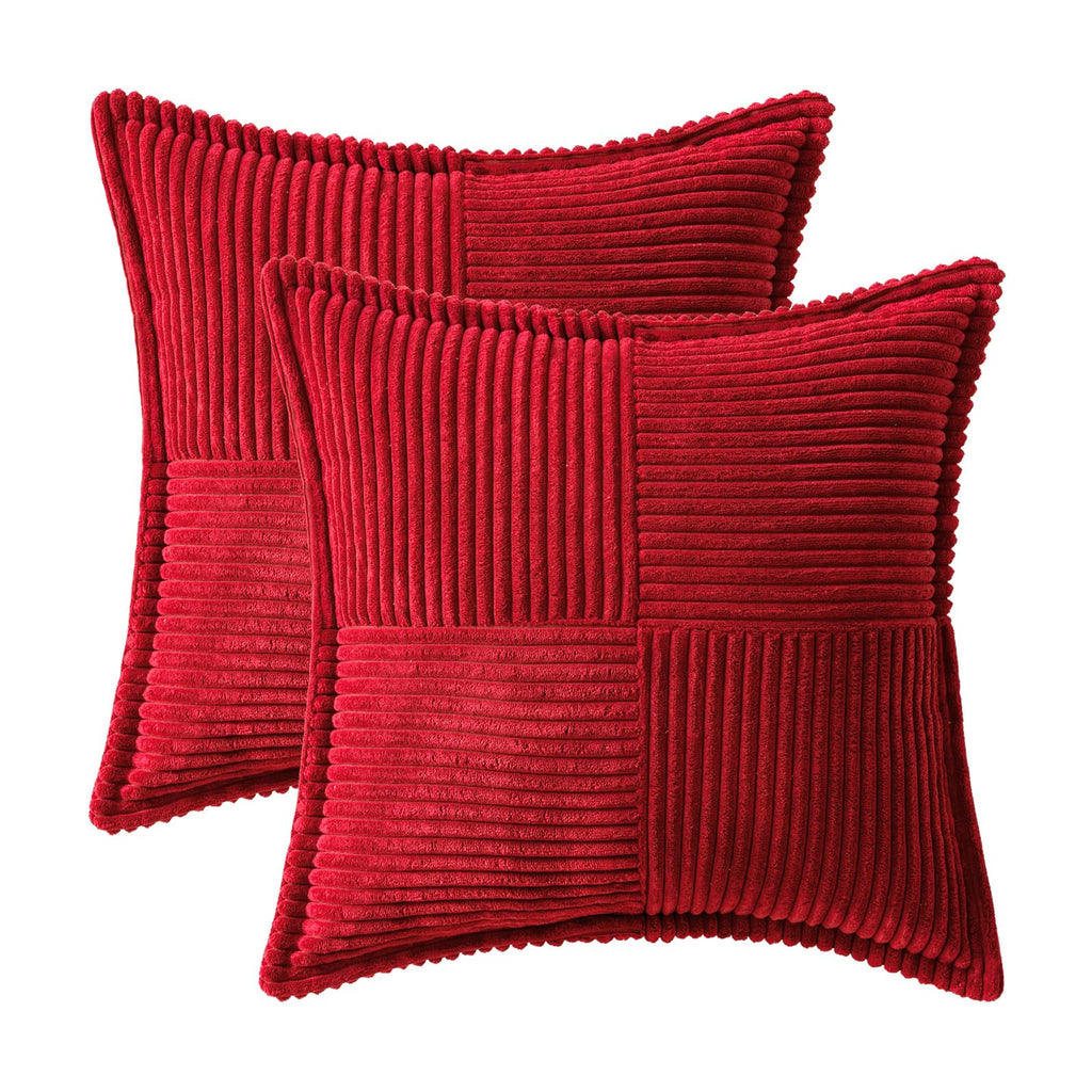 MIULEE Red Corduroy Pillow Covers with Splicing Set of 2 Super Soft Boho Striped Christmas Pillow Covers Broadside Decorative Textured Throw Pillows for Couch Cushion Livingroom 20x20 inch