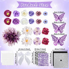 55 Pcs Purple DIY Graduation Cap Decorations Faux Assorted Flowers purple Bows 3D Butterfly Stickers Glitter Alphabet Letter Number Decals for DIY Hat Grad Cap Topper Graduation Party Supplies