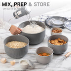 COOK WITH COLOR Prep Bowls with Lids- Wide and Deep Nesting Plastic Small Mixing Bowl Set with Lids, 12 Piece Set - Deep Bowls, Gray