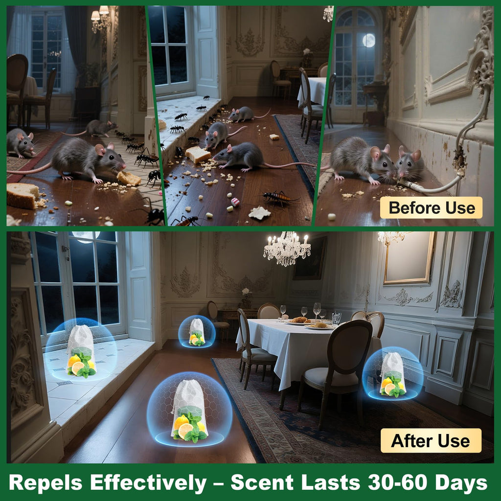 HLISIS 32PCS Mouse Rodent Repellent, Natural Mouse Repellent Peppermint Oil for Mice, Rats, Squirrels, Spiders and Pests, Keeps Pests Away Effectively from Garden & Home (Peppermint)