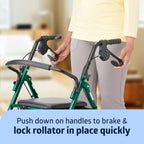 Medline Steel Foldable Adult Transport Rollator Mobility Walker with 6â€ť Wheels, Green