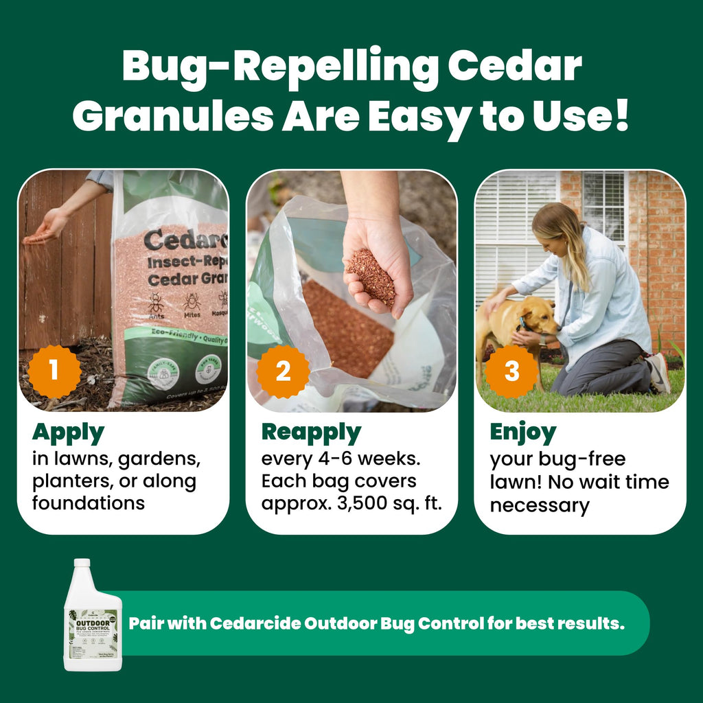 Cedarcide Original Cedar Granules – Flea, Tick, Mosquito & Spider Repellent for Yard, Lawn, Patio & Garden – Outdoor Insect Control – for Use Around Pets, Kids & Family (8 lb Covers 3,500 sq ft)