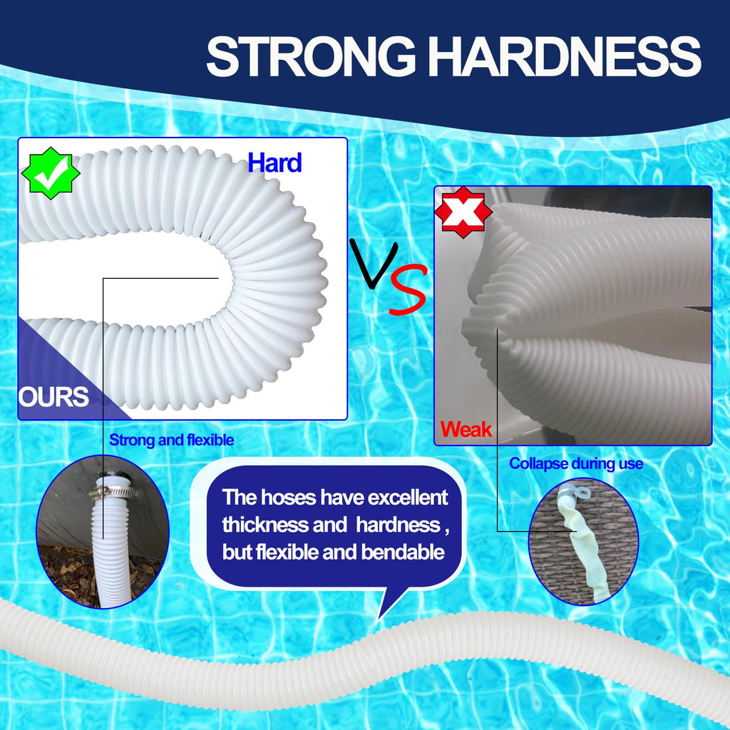 Pool Hoses for Above Ground Pools, 2 Pack 1.25 x 59 Inch Pool Filter Pump Hoses, Compatible with Intex Pool Filter Pump 607, 637 With 4 Metal Clamps(2)