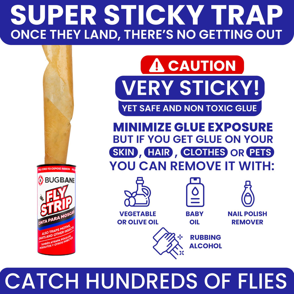 Fly Strips Indoor Sticky Hanging 24pk with Pins. Non Toxic Outdoor Fly Trap Indoor for Home. Flies Tape Paper Trap Ribbon Roll for House Gnat Fruit and Housefly. Bug Catchers for Inside Home Flypaper.