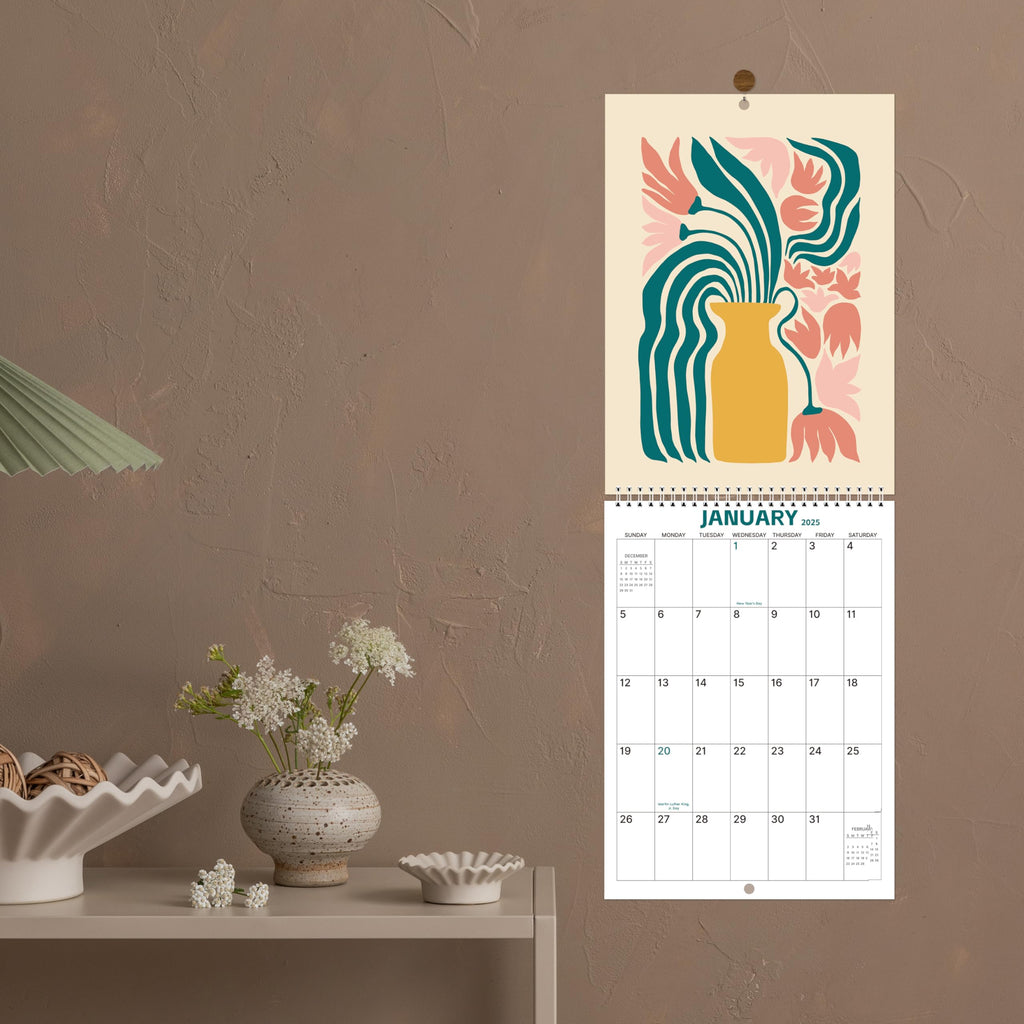 2025 Calendar - 2025 Wall Calendar 12 Months from Jan. 2025 to Dec. 2025, 8.5" x 23.4"(Open), The Perfect Matisse Style Calendar Planner with Ample Blocks for Writing, Beautiful Flower Calendar 2025