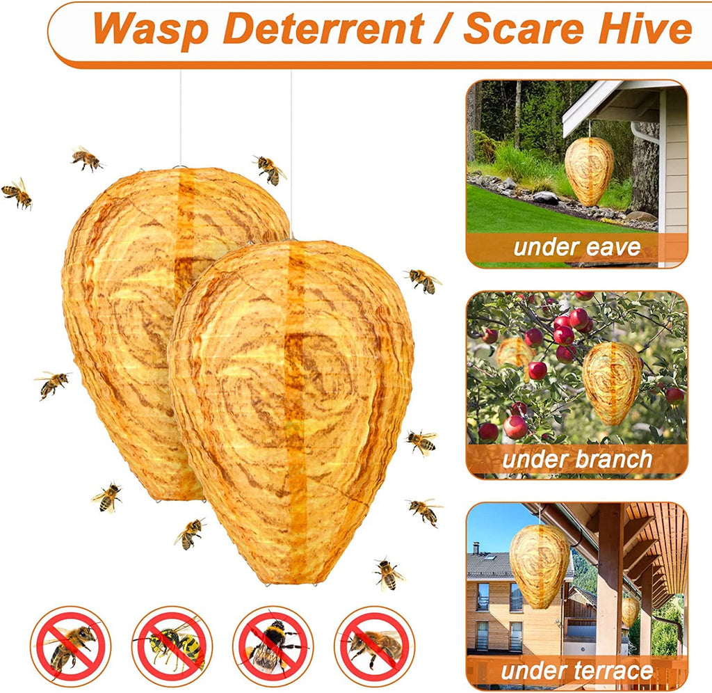 2 Pack Wasp Nest Decoy for Wasps Hornets Yellow Jackets Safe Hanging Wasp Deterrent Hornet Bee Wasp Trap Bags Waterproof Wasp Repellent Fake Cloth Wasp Nest for Home Garden Yard Outdoor