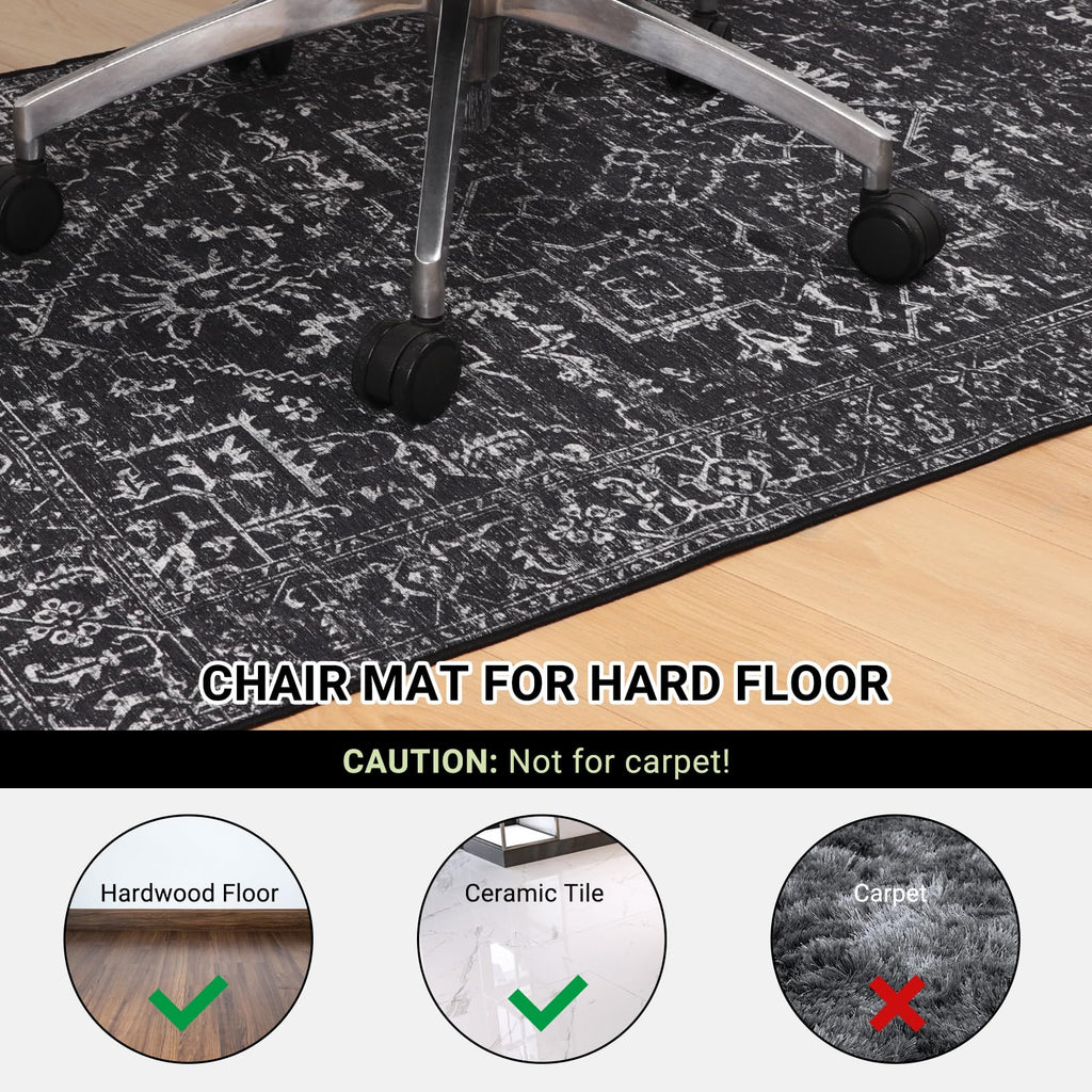Chair Mat for Hard Floors, QQpony 63" x 51" Office Chair Mat for Hard Surface, Area Rug for Living Room, Protector Floor Rug Mat for Home Office (Black)