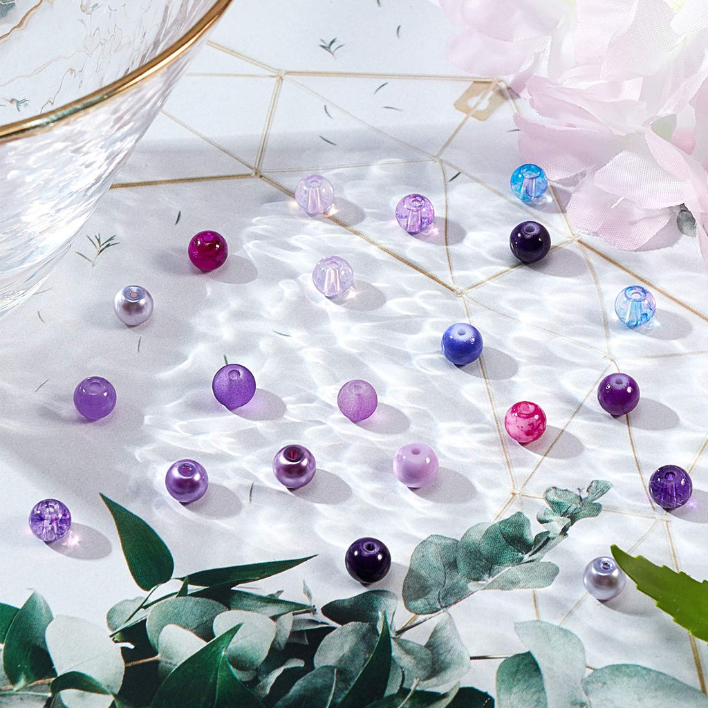 PH PandaHall 720pcs 8mm Purple Glass Beads 24 Color Round Bracelet Beads Loose Crystal Beads Craft Beads Bulk for Friendship Bracelet Earring Necklace Jewelry Making Halloween Christmas Tree Ornament