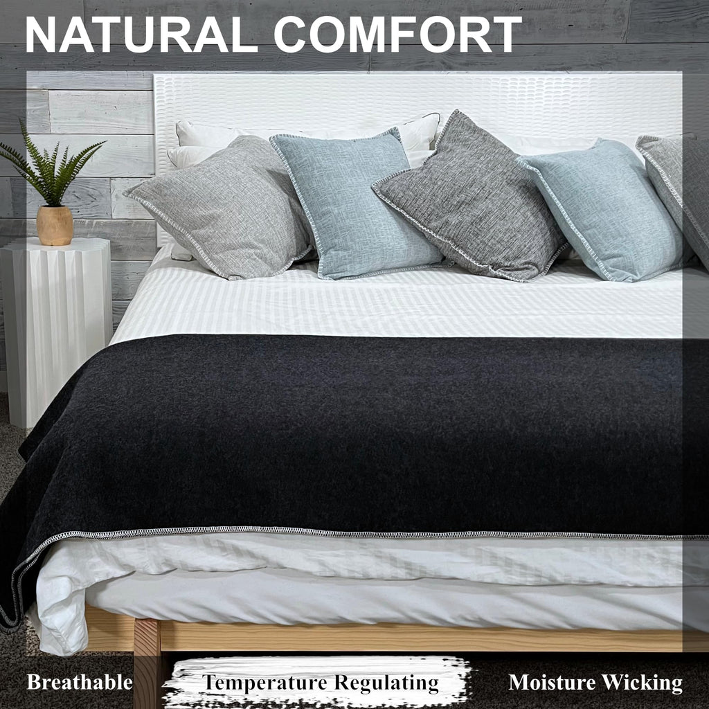 EKTOS 100% Wool Blanket, 90" x 66", Camping Blanket, Wool Blanket Military Surplus (Charcoal, Twin Size)