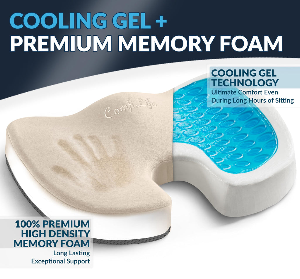 ComfiLife Premium Gel & Memory Foam Seat Cushion – Doctor Recommended Office Chair Cushion, Car Seat Cushion – Chair Cushions for Back & Sciatica Pain Relief – Seat Cushions for Office & Desk (Beige)