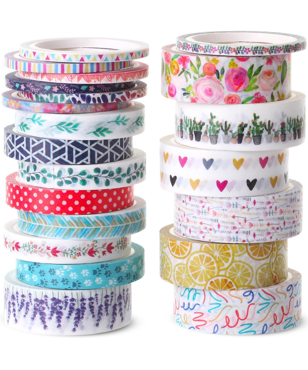 Washi Tape Set, 21 Rolls, Assorted Sizes, Floral