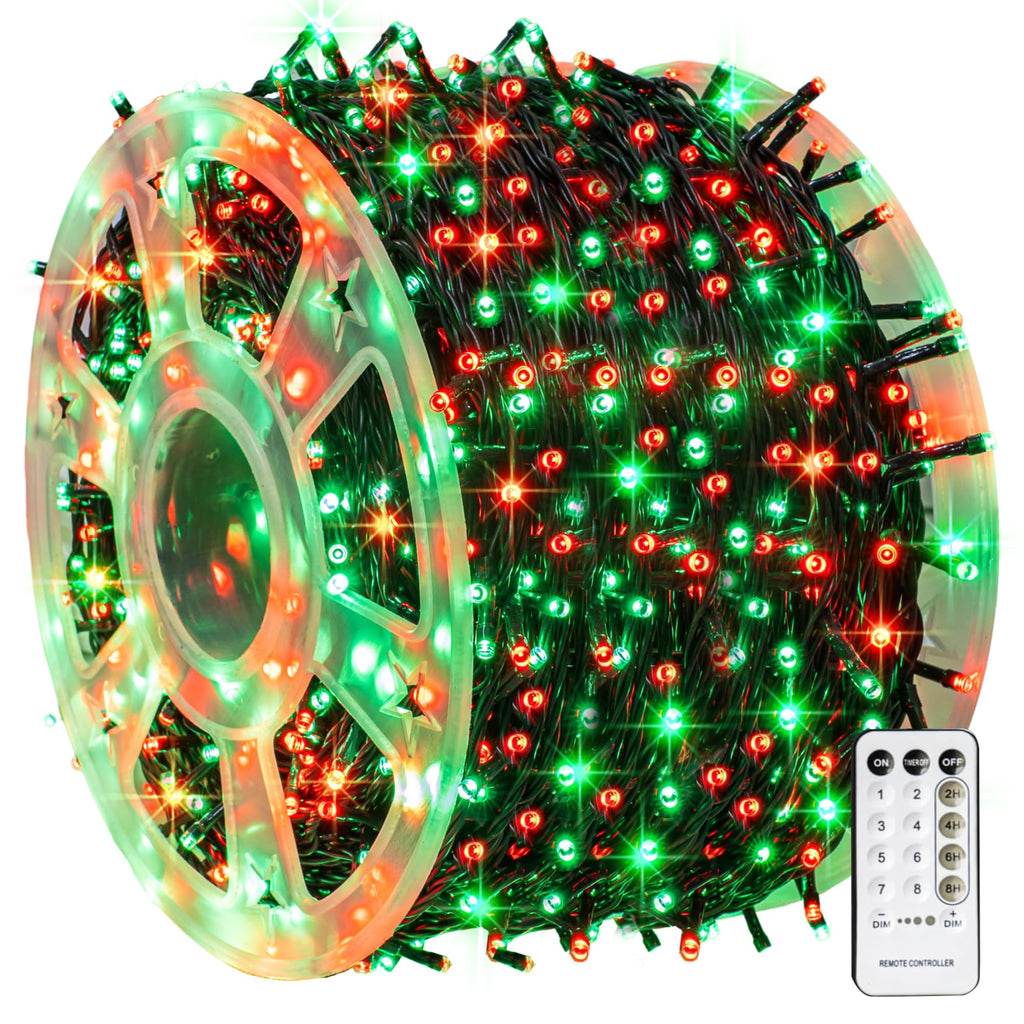 Dazzle Bright Outdoor Christmas String Lights, 1000 LED 328 FT Plug in Fairy Light with Remote Control 8 Modes & Timer, Waterproof Decoration for Home Garden Yard Xmas Wedding, Red & Green