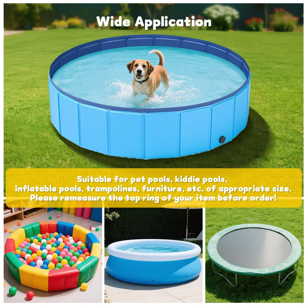 SAFANA 63/64 inch Round Dog Pool Cover [Upgrade 420D Thickened Durable] 64" Portable Dog Pet Bath Pool Cover, Foldable Round Doggy Inflatable Swimming Pool Cover, Drawstring Design Windproof Dustproof