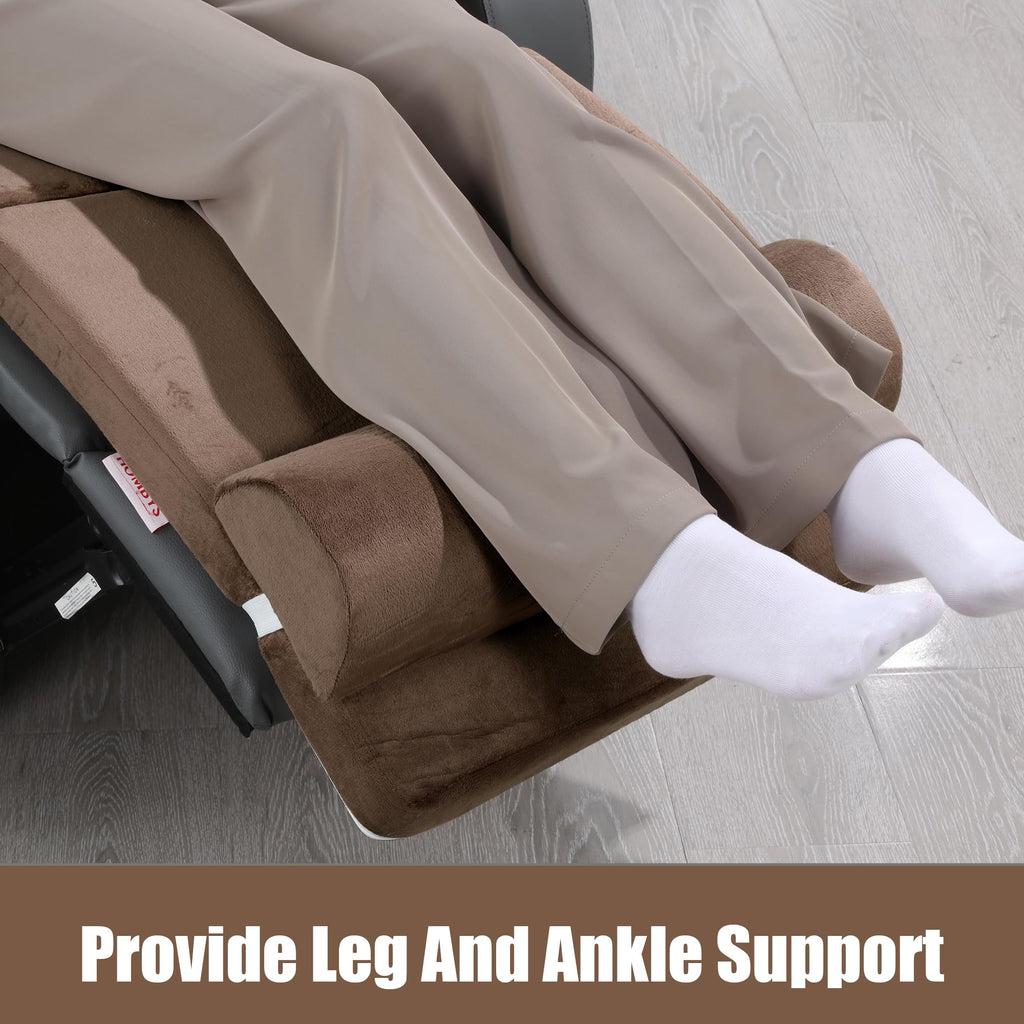 HOMBYS 5-in-1 Recliner Seat Cushion for Elderly+Lumbar Support Pillow + Leg Pad, with Adjustable Half Moon Neck Pillow & Footrest, High Density Foam Filling with Velvet Fabric, Thick & Non-Slip, Brown
