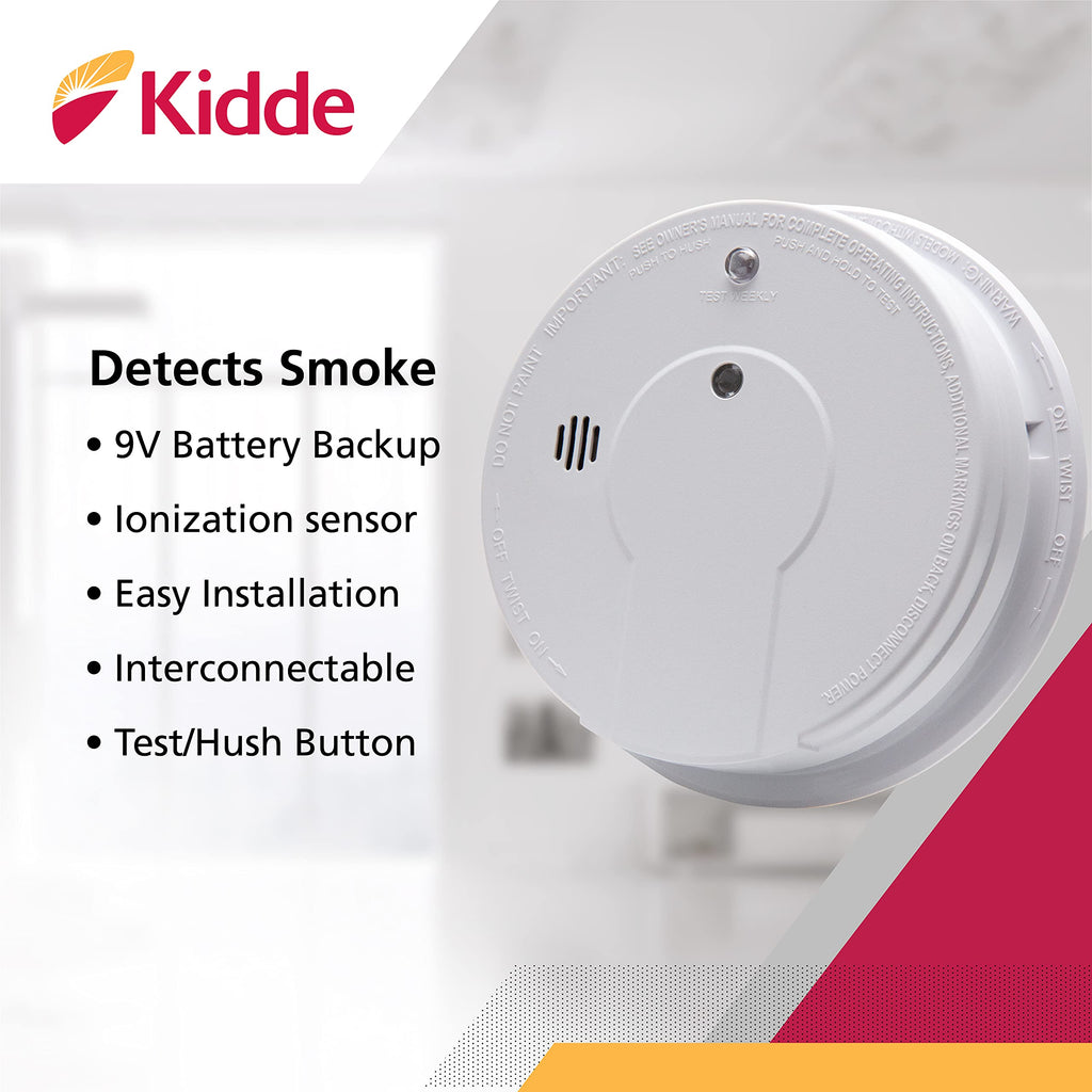 Kidde Smoke Detector, Hardwired Smoke Alarm with 9-Volt Battery Backup, Test-Reset Button, Interconnect Capability, 2 Pack