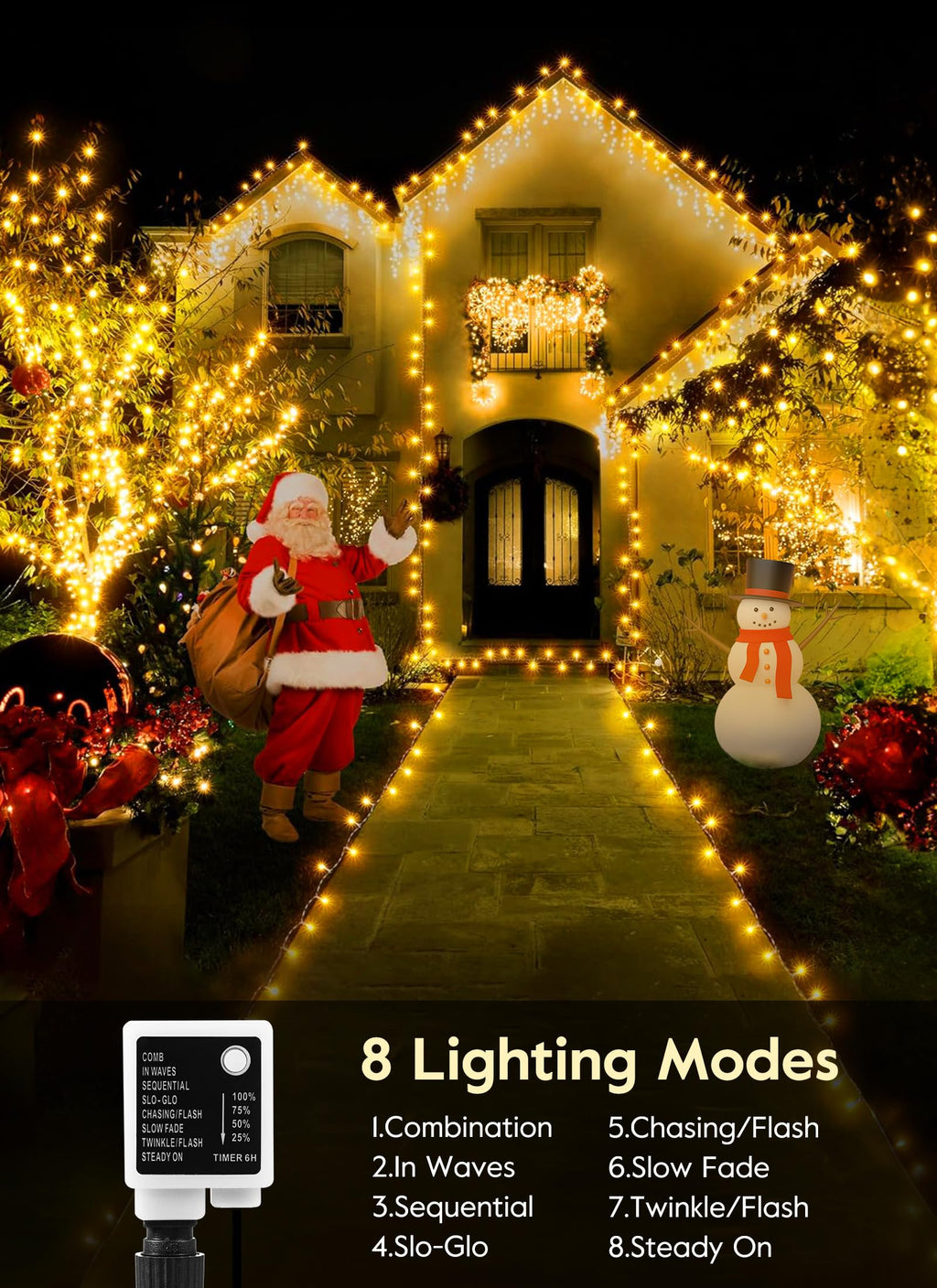 Minetom Christmas Lights, 128ft 400 LED Outdoor Christmas Tree Lights with Remote, 8 Modes Christmas String Lights Plug-in Mini Xmas Tree Lights with Timer for Outside Party Decor, Warm White