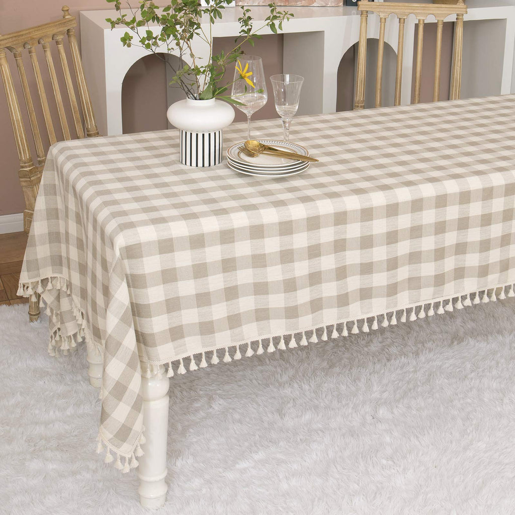 Midsummer Breeze Rustic Checkered Tablecloth, Cotton Gingham Rectangle Table Cloths for Kitchen Dining Restaurant Farmhouse Thanksgiving Christmas Décor(55x102”,Gray Khaki)