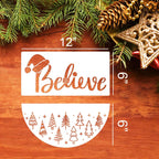 Christmas Stencils 12” Xmas Stencil for Wood Christmas Stencil for Painting Holiday Stencils Merry Christmas Believe Drawing Templates Half Round Stencil for Door Hanger Porch Wreath Home Decor