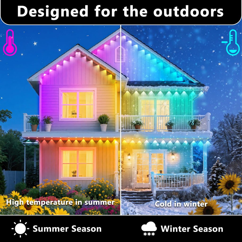 CETELUMA 300FT Permanent Outdoor RGB Lights, IP67 Waterproof Smart Eave Lighting, with App/Remote Control Eaves Light, DIY LED Scenes Modes for House Roof Decor,Christmas,Party,All Holiday and Daily.