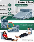 Lunix 4pcs Orthopedic Bed Wedge Pillow Set, Post Surgery Memory Foam for Back, Leg, and Knee Pain Relief, Adjustable Sitting Pillow for Sleeping, Acid Reflux, and GERD, with Hot Cold Pack, Gray