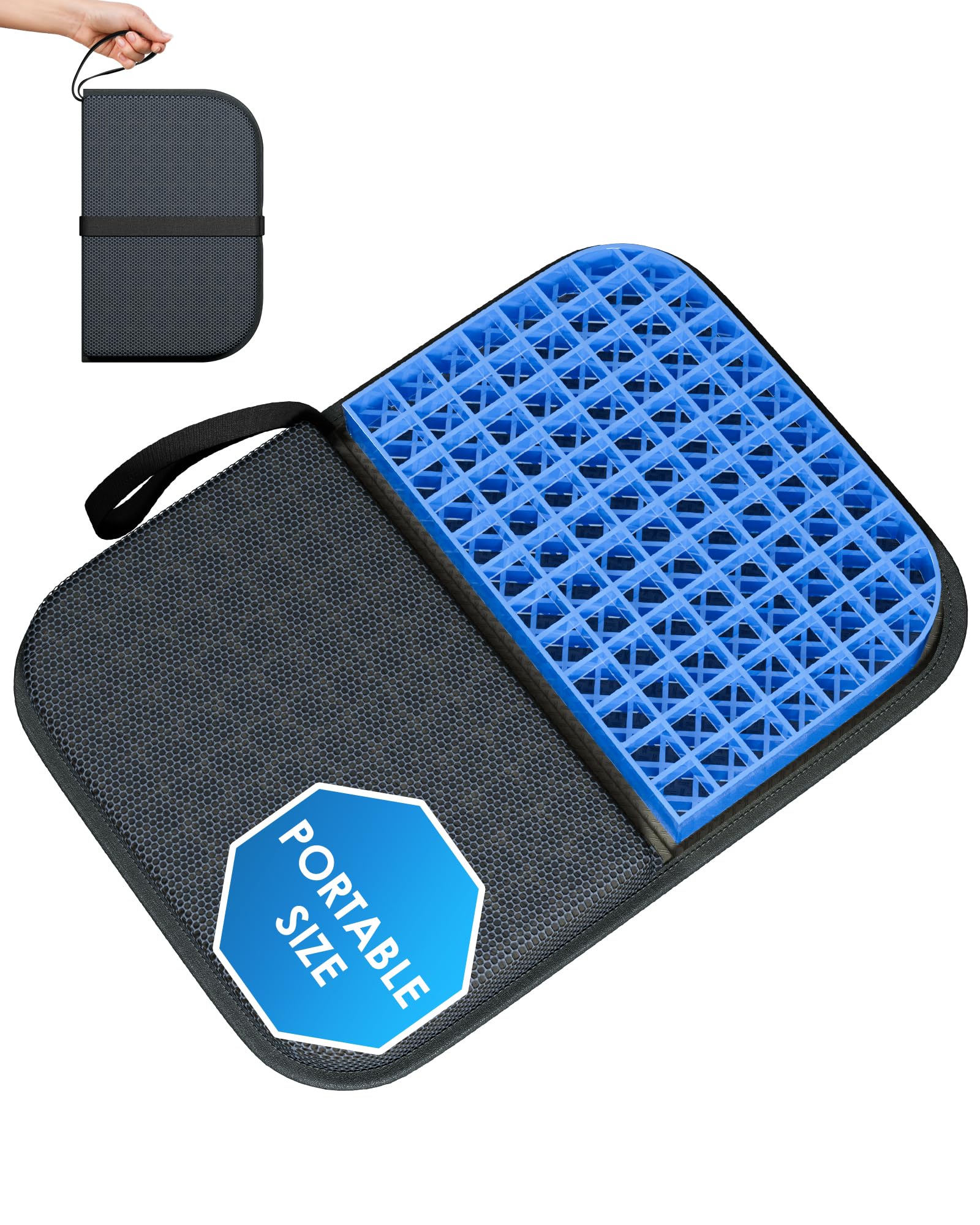 WISIMMALL Gel Seat Cushion, Portable Travel Cushion for Long Sitting, Thick & Foldable, 14.5" x 10.5" Large Size Chair Seat Cushion for Office Chair Car Wheelchair, Relief Sciatica Coccyx Pain