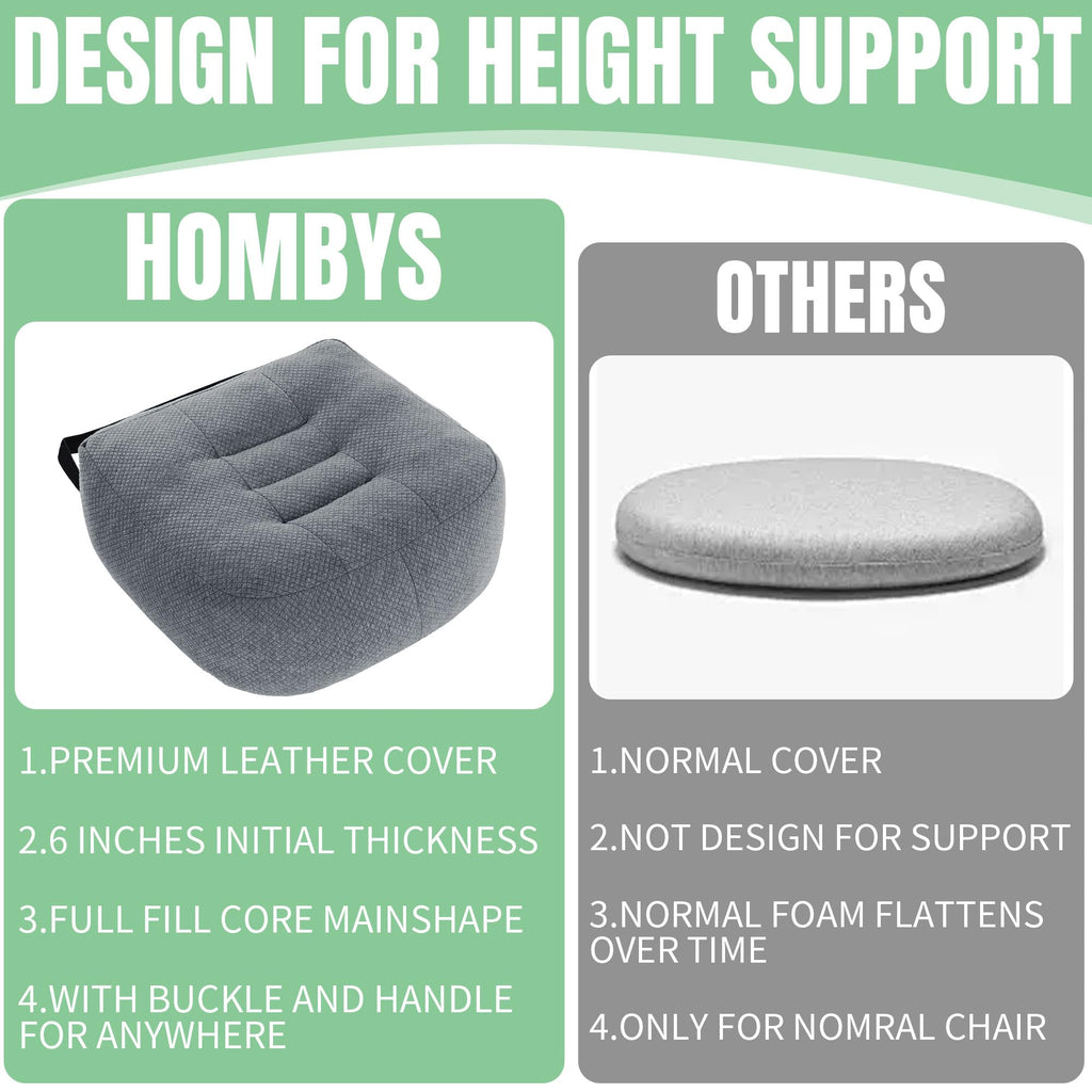 HOMBYS Extra Thick Chair Cushions for Office,6 in Breathable Adult Booster Seat for Car,Car Seat Cushion to Raise Seat Height,Shredded Memory Foam Desk Chair Cushion for Long Sitting,Dark Grey