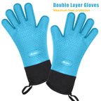 Auzilar Silicone Cooking Gloves, Grilling Gloves, Heat Resistant Gloves BBQ Kitchen Silicone Oven Mitts, Long Waterproof Non-Slip Potholder for Barbecue, Cooking, Baking