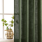 MIULEE Olive Green Linen Curtains 90 Inch Long for Bedroom Living Room, Soft Thick Linen Textured Window Drapes Semi Sheer Light Filtering Rod Pocket Back Tab Christmas Burlap Look, 2 Panels