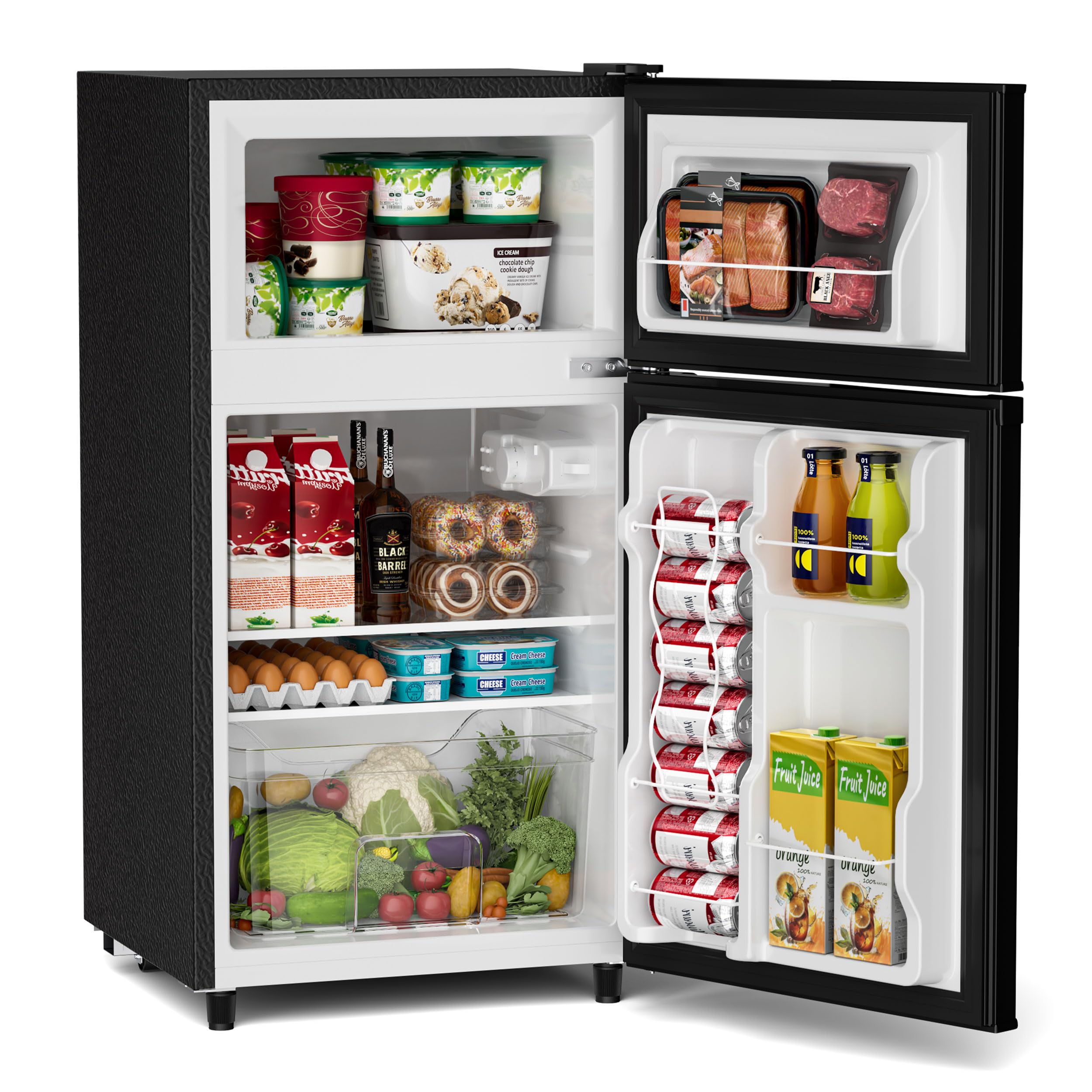 Tehanld Double Door Refrigerator with Freezer, 3.5 Cu.Ft, Small Fridge with Freezer, 7 Settings Temperature Adjustable, Mini Refrigerator for Office and Apartment Bedroom Dorm(3.5 Cu.Ft, Black)