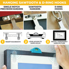 Go Hang It! Pro, All-in-One Picture Hanging Kit - Picture Leveling and Hanging Tool - Hang Sawtooth/Wire Hangers - Wall Hanging Kit and Level Tool - Hardware Case with 85-Piece Hanging Essentials