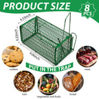 Kittmip 8 Pcs Humane Rat Trap Chipmunk Squirrel Cage Trap Foldable Rodent Trap for Small Live Animal Voles Hamsters Cage Catch and Release for Indoors Outdoors Kitchen Yard Garage (Green)