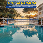Pool Volleyball Net Replacement, Heavy Duty PE Net with Adjustable Length 15-30 FT, Waterproof Oxford Border for Outdoor In-Ground & Above Ground Pools, Includes Carabiners & Storage Bag (Blue)