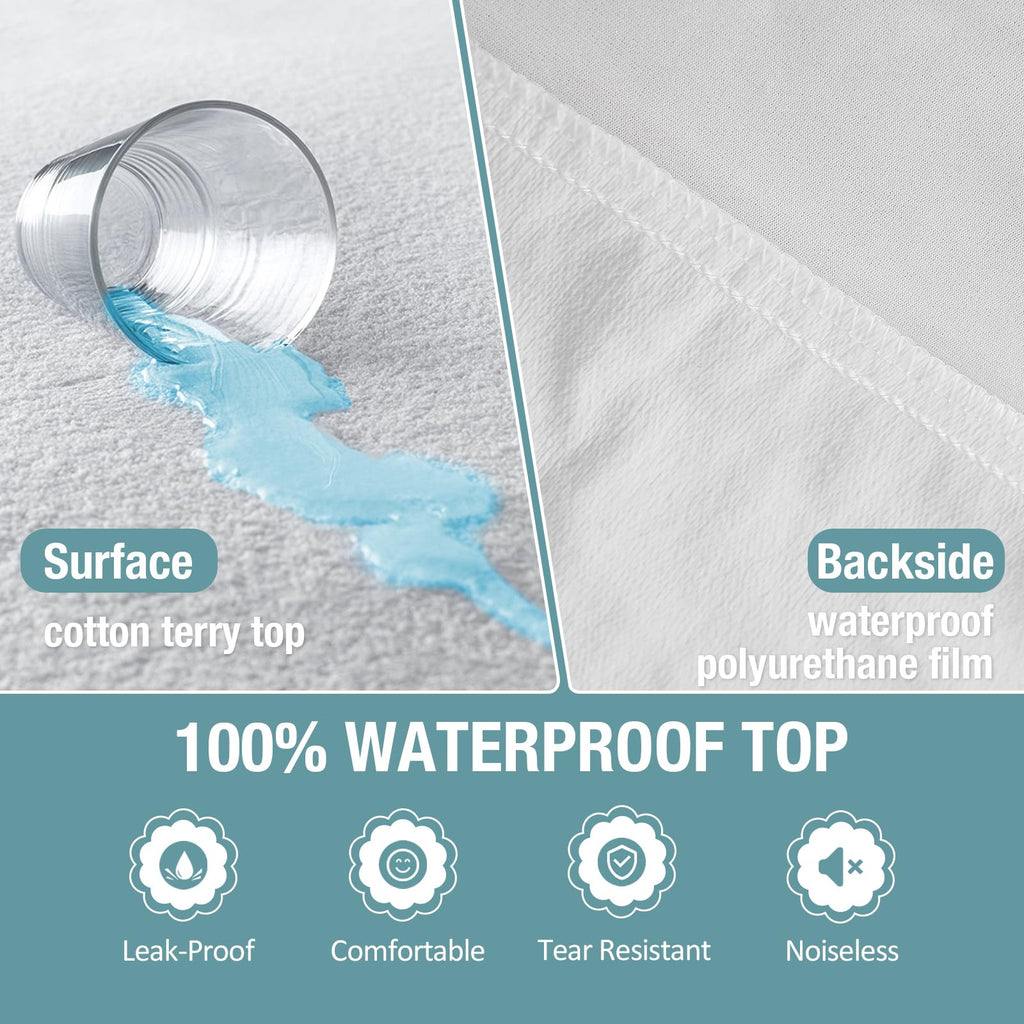 Bedecor Queen Mattress Protector Waterproof Cotton Mattress Cover Pee Proof Liquid Proof Pet Incontinence Elderly Essentials Bed Cover Fitted Sheet Deep Pocket for 9-18 inch Mattress