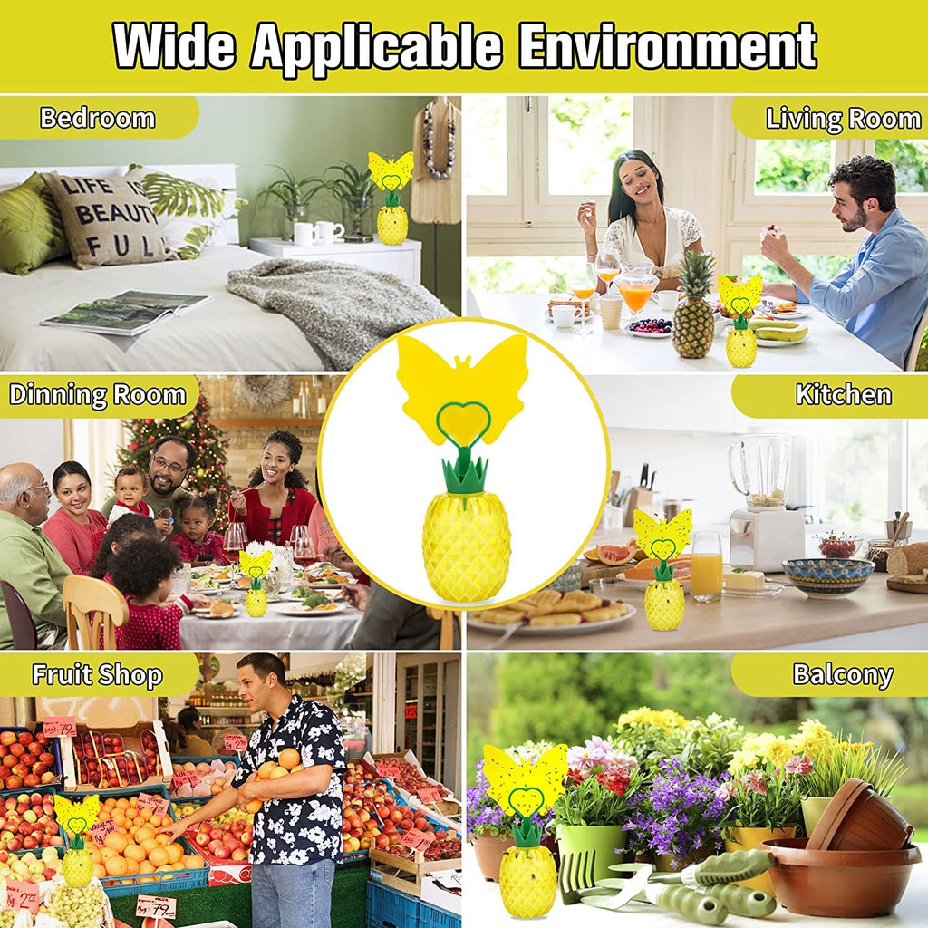 Fruit Fly Trap with Sticker, Effective Fly Catcher Gnat Trap with Yellow Sticky Pads, Gnat Traps for House Indoor with Bait, Safe Non-Toxic Fruit Fly Killer for Home, Plant, Kitchen (2 Pack)