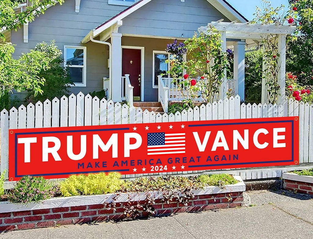 YINBTTER Donald Trump and JD Vance 2024 Presidential Election Large Banner Sign Flag with Brass Grommets, Trump Vance Make America Great Again Outdoor Sign House Banner Yard Lawn Decoration 118X18''