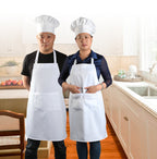 yotache Chef Apron Set, Chef Hat and Kitchen Apron Adult Adjustable White Apron Baker Costume for Men and Women, 1 Set (33" L x 26" W)