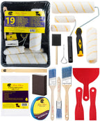 Bates- Paint Roller Kit, 19 pcs, Roller Set with Microfiber Sleeves & Frame, Tray, Angled Brush & Foam Brush, Paint Scrapers and More for Walls, Cabinets, Interior, Exterior, House Painting Supplies