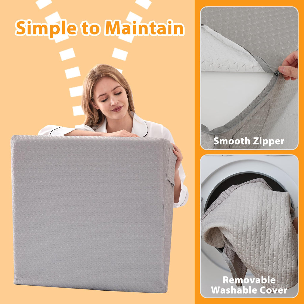 Ruqmuis Wedge Pillow for Sleeping, 12" Bed Wedges Pillow for Headboard, Triangle Incline Wedge for Acid Reflux, Pillows Wedge for Back Pain Relief, Elevated Leg Pillow After Surgery, Snoring, Grey
