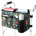 Rhino Valley Walker Bag, Multi Pockets Folding Walker Basket Tote Bag with Cup Holder, Hand-Free Carry Pouch Storage Bag for Universal Walkers, Large Capacity Organizer for Seniors Elderly, Birds