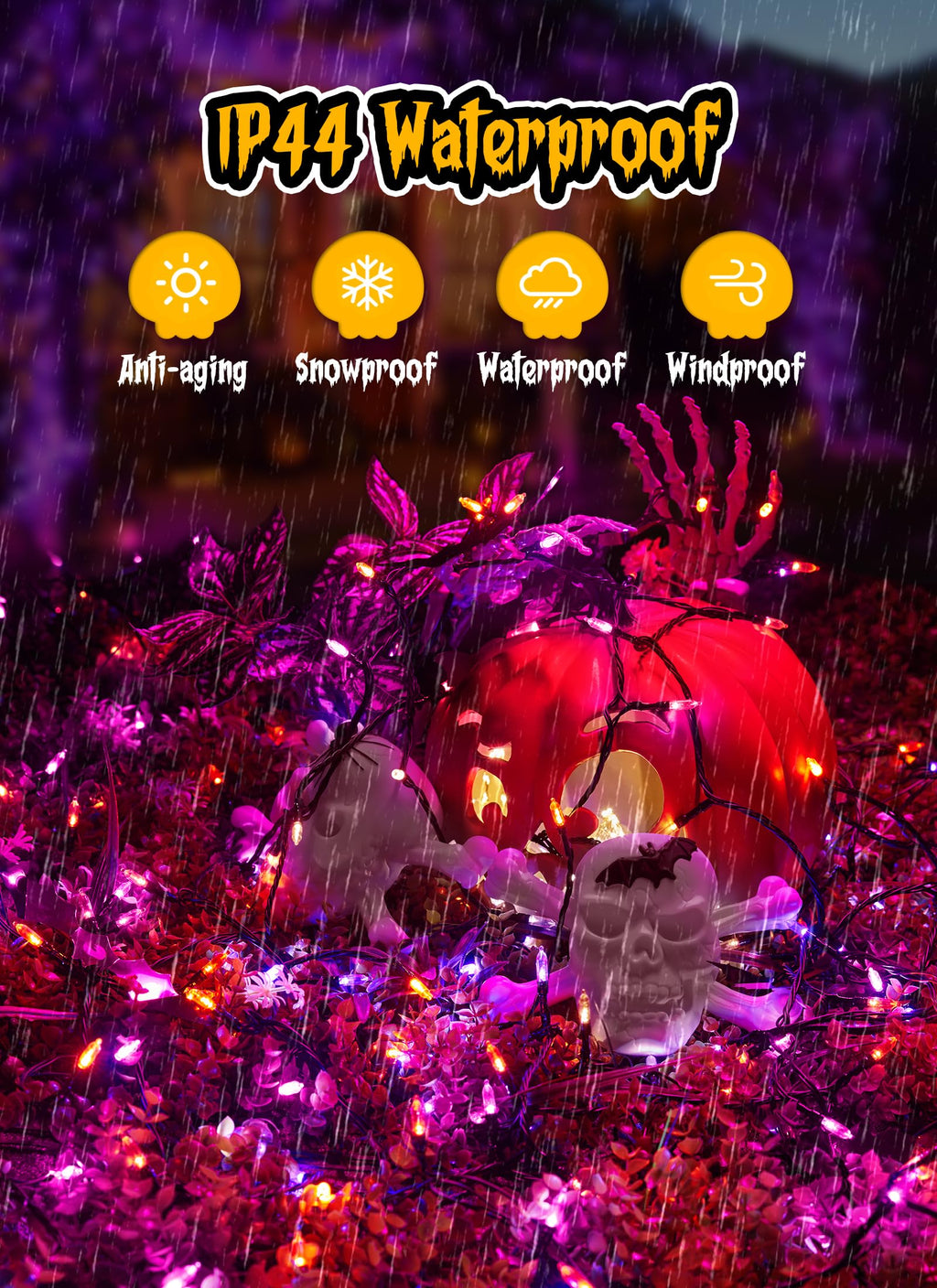 Orange Purple Outdoor Holloween Lights, 39Feet 100 LED Christmas Lights with 8 Lighting Modes, Waterproof Mini String Lights Plug in for Garden Patio Party Wedding Christmas Xmas Tree Lighting Decor