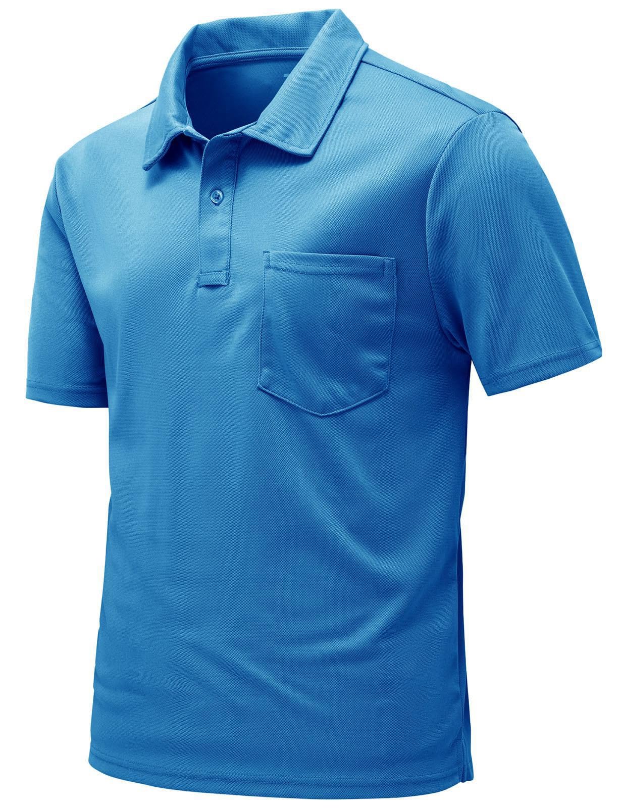 Men's Activewear Polo Shirts Short Sleeve Quick Dry Outdoor Golf Sports Shirts with Pocket(Blue, US XL)