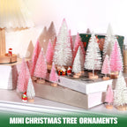30Pcs Mini Christmas Trees Artificial Christmas Tree Bottle Brush Trees with Wooden Base for Christmas Decor Christmas Party Home Table Craft Decorations(Pink+White)