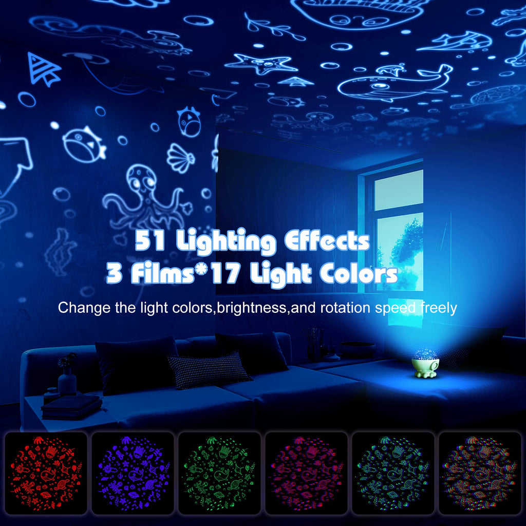 Night Light Projector,Ocean Star Night Light for Kids Room,Dinosaur Toys with 360° Rotation,Remote and Timer,3 Projection Films,17 Light Modes,9 Lullaby Songs,Birthday Christmas Gifts Kids Toys