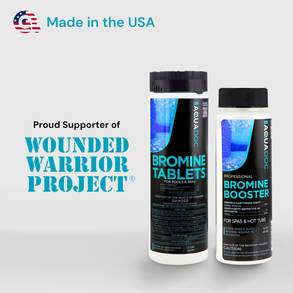 AquaDoc Bromine Tablets and Booster Bundle for Spa Hot Tubs - Includes 1.5lb Spa Tablets and 1lb Bromine Booster - Made in USA